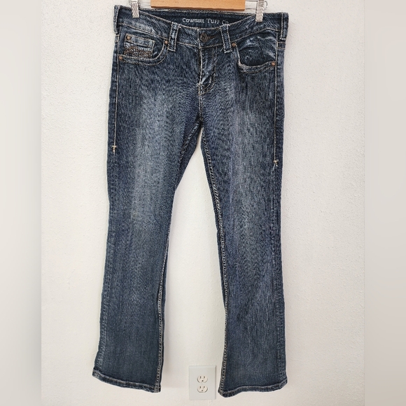 Cowgirl Tuff Don't Fence Me In Bootcut Western Jeans Classic Denim Sz 29 × 33 - Picture 2 of 5